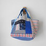 　♫　マリン調ランダムパッチ　スクエアBAG　♫　イカリ　アンカー　ドット　青　キルト　　