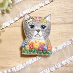 ネコの刺繍ブローチ 〜ブリティッシュショートヘア〜