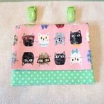 選べるクリップ☆ネコの移動ポケット☆ピンク×グリーンドット　女の子