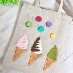 【SALE】 Cafe-sweets☆羊毛刺繍トート〜ソフトクリーム&マカロン🍦