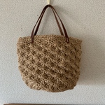 本革持ち手 松あみの小さめ麻ひもバッグ