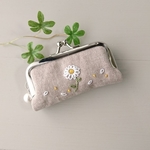 花の刺繍 印鑑ケース デイジー  コットンリネン♪   