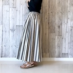 ランダムストライプのcottonワッシャースカート【アイボリー】