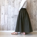 cottonリネンのギャザースカート 【カーキ】