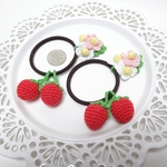 ゴム替えOK いちごとお花のヘアゴム 2個セットＢ-㉟