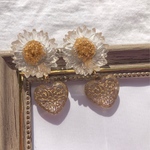 クリアフラワー×ハート ピアス