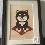木の絵　木象嵌　黒柴