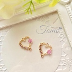 【2個入り】パープル  ハート  フラワー付き  ゴールド  チャーム♡ #30802