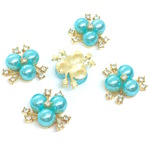 5個 19mm センターパーツ 水色パールとラインストーンしべのビジュー花芯デコパーツ