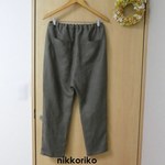 サルエルパンツ　リネン　グレイッシュオリーブグリーン