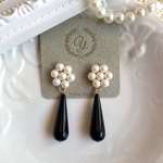 お呼ばれにも♡モノトーン パールとドイツアクリルのピアス/イヤリング 大ぶり