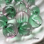 (104)ヴィトライユビーズ14mm 6個 グリーン×ピンク