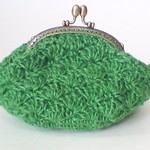 緑のがま口ﾎﾟｰﾁ ｱﾝﾃｨｰｸな口金grogne sac-vert