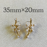 importフェイクパール付きメタルピアス ゴールド 1ペア
