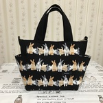 ＜hotoku様専用＞サイドポケット付トートバッグ　並んだうさぎさん（ブラック）