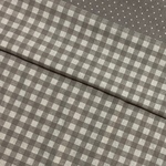 綿麻リバーシブル【布 110×50】ドット×チェック  グレー