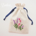 手刺繍巾着ポーチ ❁ ラベンダー
