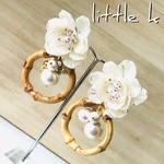 再販/フラワーカボションとラタンの大ぶり夏jewelry