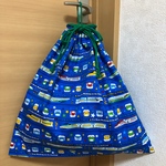 45×45 大きめな体操着やお着替袋！新幹線柄★裏地なし☆ループ付き