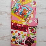 ★レトロうさぎ駄菓子柄 手帳型スマホケース★ピンク
