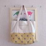 【オーダーのお品】肩紐長め＊巾着付きトートバック(ギザギザドット）