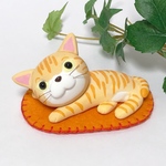 コロ猫 トラ猫  粘土細工の置物［インテリア 飾り］ 