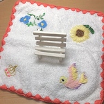 新品 今治タオル 24×24㎝ ハンドメイド 小鳥、ひまわり、王冠など手刺繍