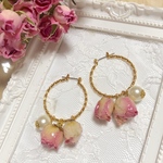 一点物♡ローズとパールのドライフラワー ♡フープピアス 