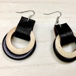  本革 ウッドフープ レザーピアス ／イヤリング