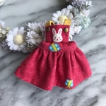ジャンパースカート（エンジ・うさぎ）（オビツ11・ねんどろいどどーるサイズ）