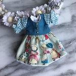 サンボンネットスーのワンピース（青）（オビツ11・ねんどろいどどーるサイズ）
