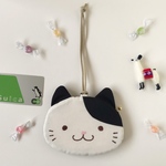 ふんわり☆ねこさん　ミニポーチ♪　モノトーンさん② 紐付き♪