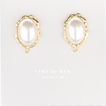 【4個 約25×17mm】 ゴールド ファセット オーバル パール カン付き  ピアス 金具 ベース