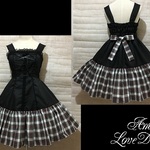 1点物*タータンチェック プリンセスライン ジャンパースカート★黒×白系チェック(即納品)