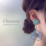 数量限定◎ビッグカボション×お花のレース イヤリング/ピアス〜結婚式･お呼ばれ･花嫁 ゆらゆら
