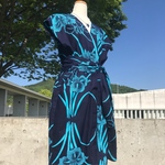 175.★上からかぶるタイプ/濃紺×ターコイズブルー 浴衣リメイクワンピース