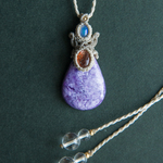 チャロアイト&サンストーン＆エチオピアオパール　天然石マクラメネックレス