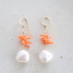 14KGF coral　pearl　pierce[kgf0651]