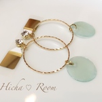 貼るピアス♡ゴールドリング&グリーンシェル