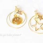 【再販4】Animal＆Starシリーズ☆スマイルなにこちゃんとお星さまPlanetピアス(肌にやさしい樹脂)orイヤリング(ゴールドメッキ)No2.
