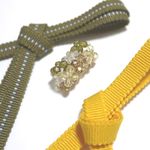 SALE!!!OD44★ビーズの帯留・三分紐セット★綿・真田紐・グリーン×ブラウン・緑・黄色