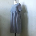 青×白ギンガムチェック　半袖ギャザーワンピース　11号着丈115