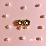 黄緑つまみ細工コットンパールピアス＊七五三・成人式・卒業式・和装・普段使いに