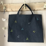 レッスンバッグM《刺繍のさくらんぼ・ジーンズ》