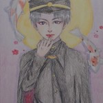 艶紅と空の鏡【ハガキサイズ原画イラスト】