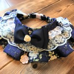 犬・猫の首輪　31～34 cocochanフリルチョーカー　プリンセス・白薔薇・ネイビー・クラシカル・ロココ調