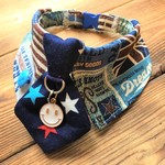犬・猫の首輪　24～26　cocochanネクタイチョーカーNEO　アメリカンビーンテージ・ブルー・星・ニコちゃん