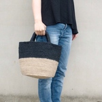  麻ひもバッグ バイカラー ブラック