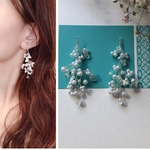 【再販×10💐】シルバー♡ かすみ草風小枝アクセサリーピアス/イヤリング ボリュームタイプ お呼ばれ ブライダル