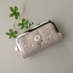 花の刺繍 印鑑ケース デイジー  コットンリネン♪   